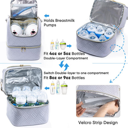 Mam Bolsa de almacenamiento de leche materna con bolsa de hielo, enfriador para 6 botellas de hasta 9 onzas