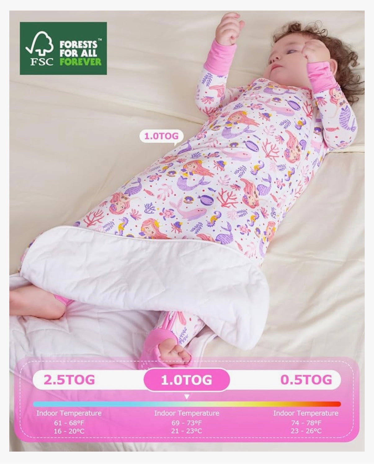 Saco de dormir de rayón hecho de viscosa de bambú 1.0 tog, 18-36 meses