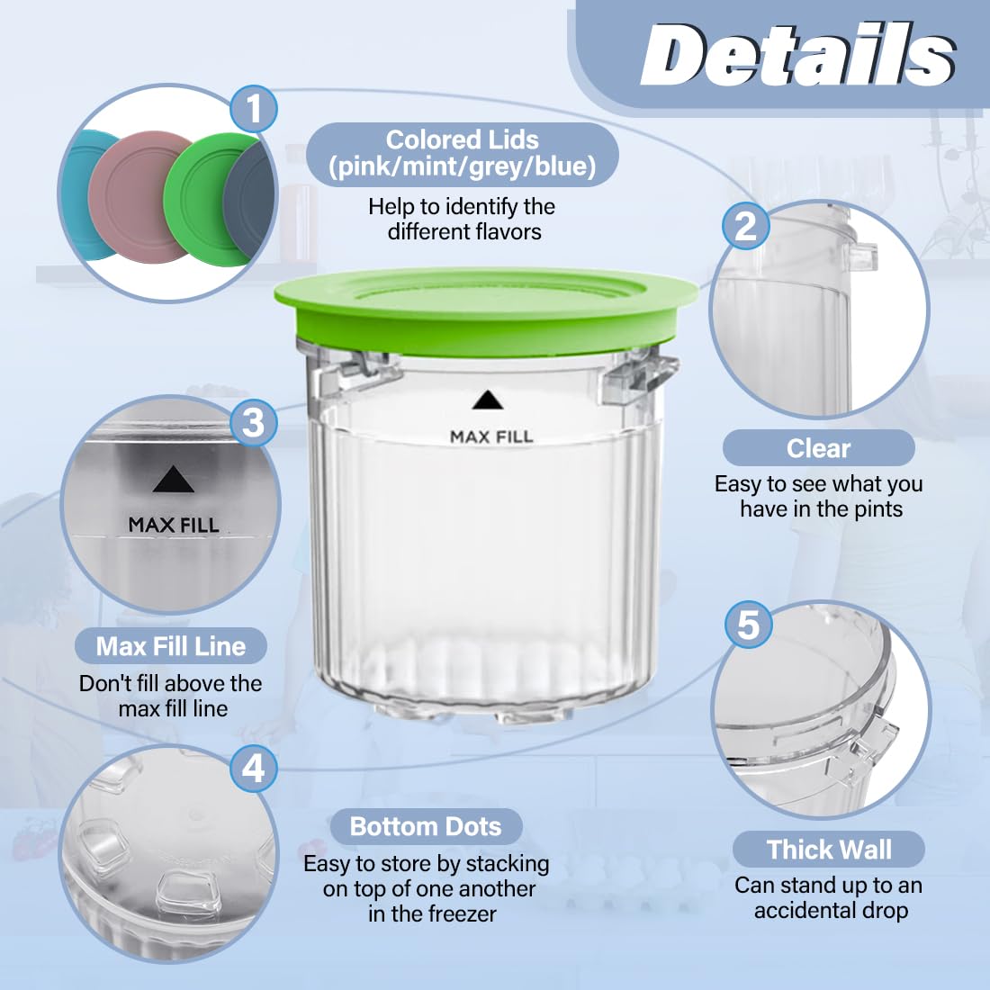 NANOBABY Recipientes de pinta y tapas de repuesto compatibles con máquinas de helado Ninja Creami Breeze