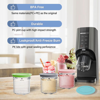 NANOBABY Recipientes de pinta y tapas de repuesto compatibles con máquinas de helado Ninja Creami Breeze