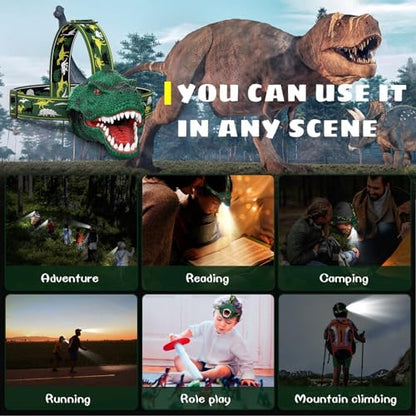 Linterna frontal para niños, recargable de dinosaurio T-Rex