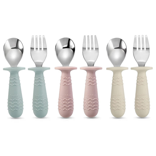 PandaEar 6 Piezas Utensilios de Silicona de Acero Inoxidable para Bebés