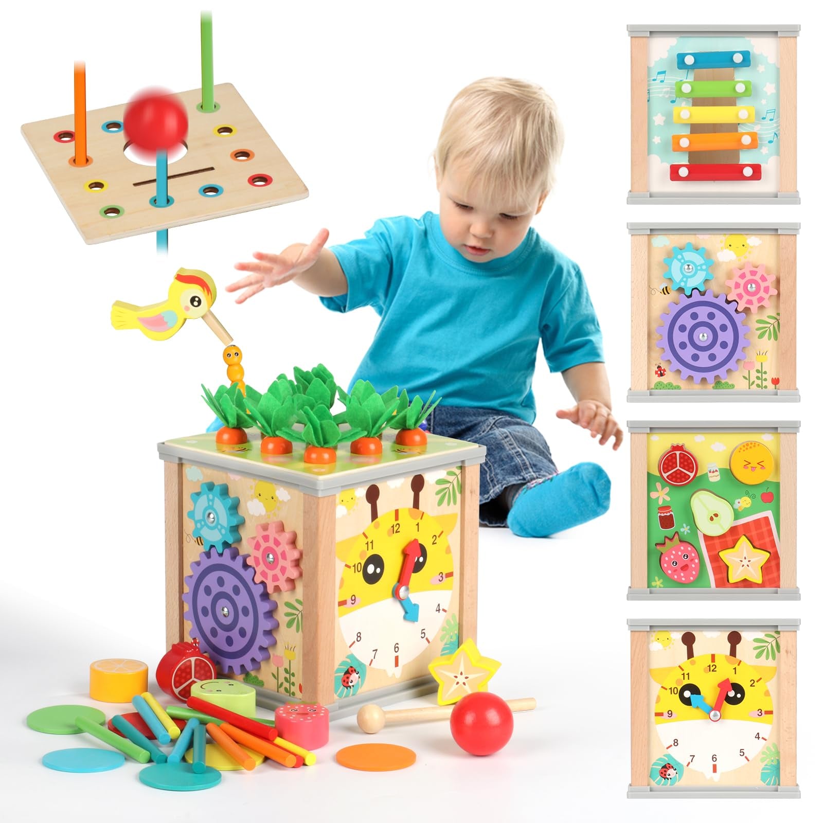 Cubo de actividades 9 en 1, juguetes Montessori de madera para niños