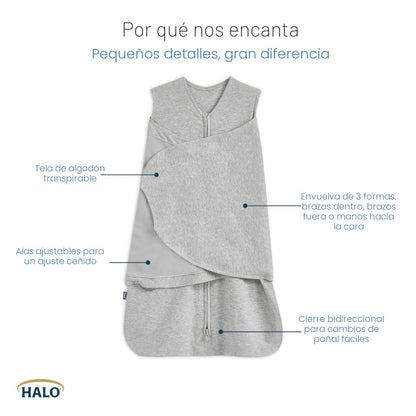 HALO Saco de dormir envolvente 100% algodón, 0-3 meses, TOG 1.5