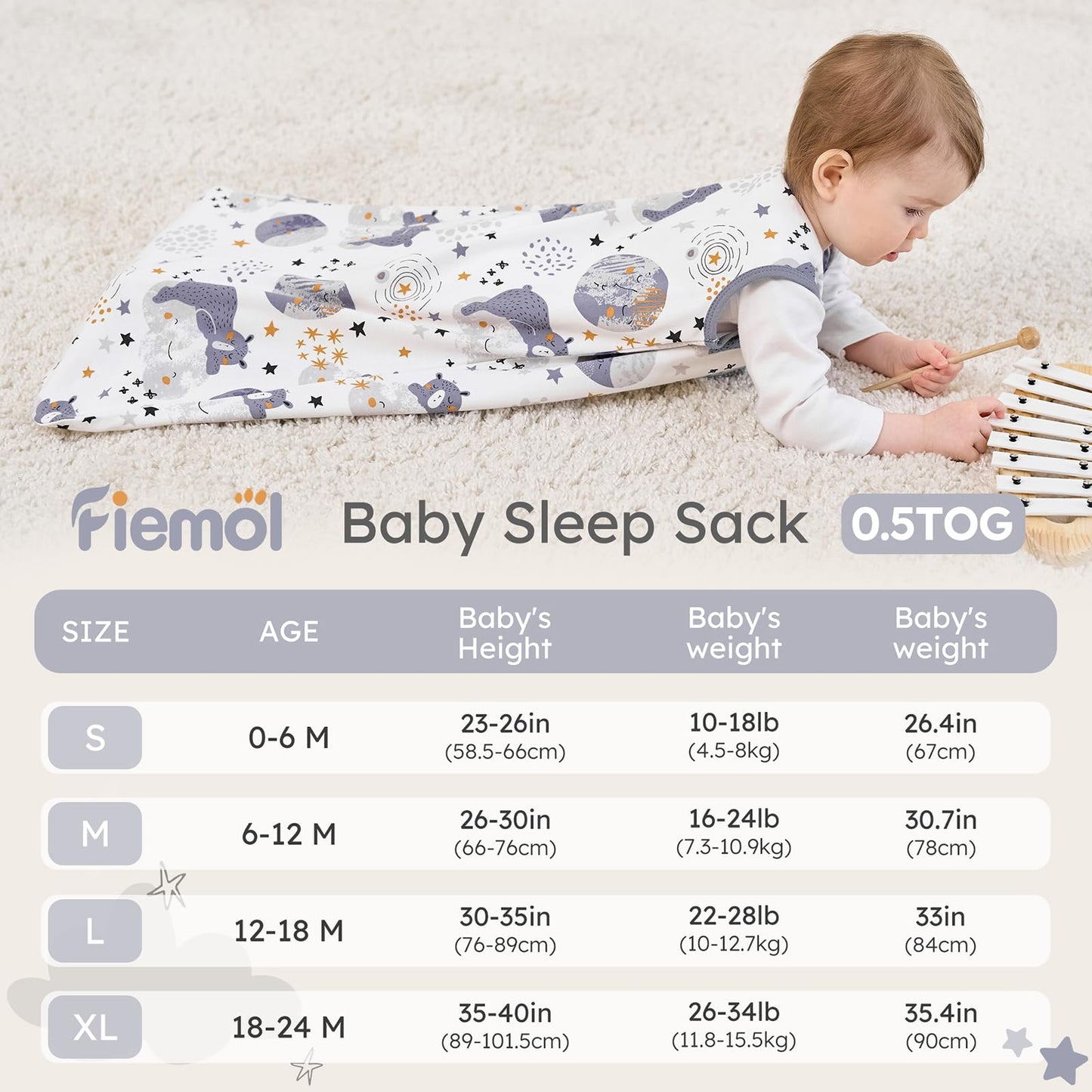Saco de dormir para bebé de 12 a 18 meses, 0.5 tog