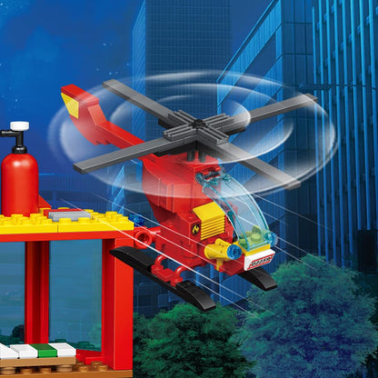 MindBox City Fire Rescue - Juego de construcción con estación de bomberos, camión y helicóptero, 772 piezas