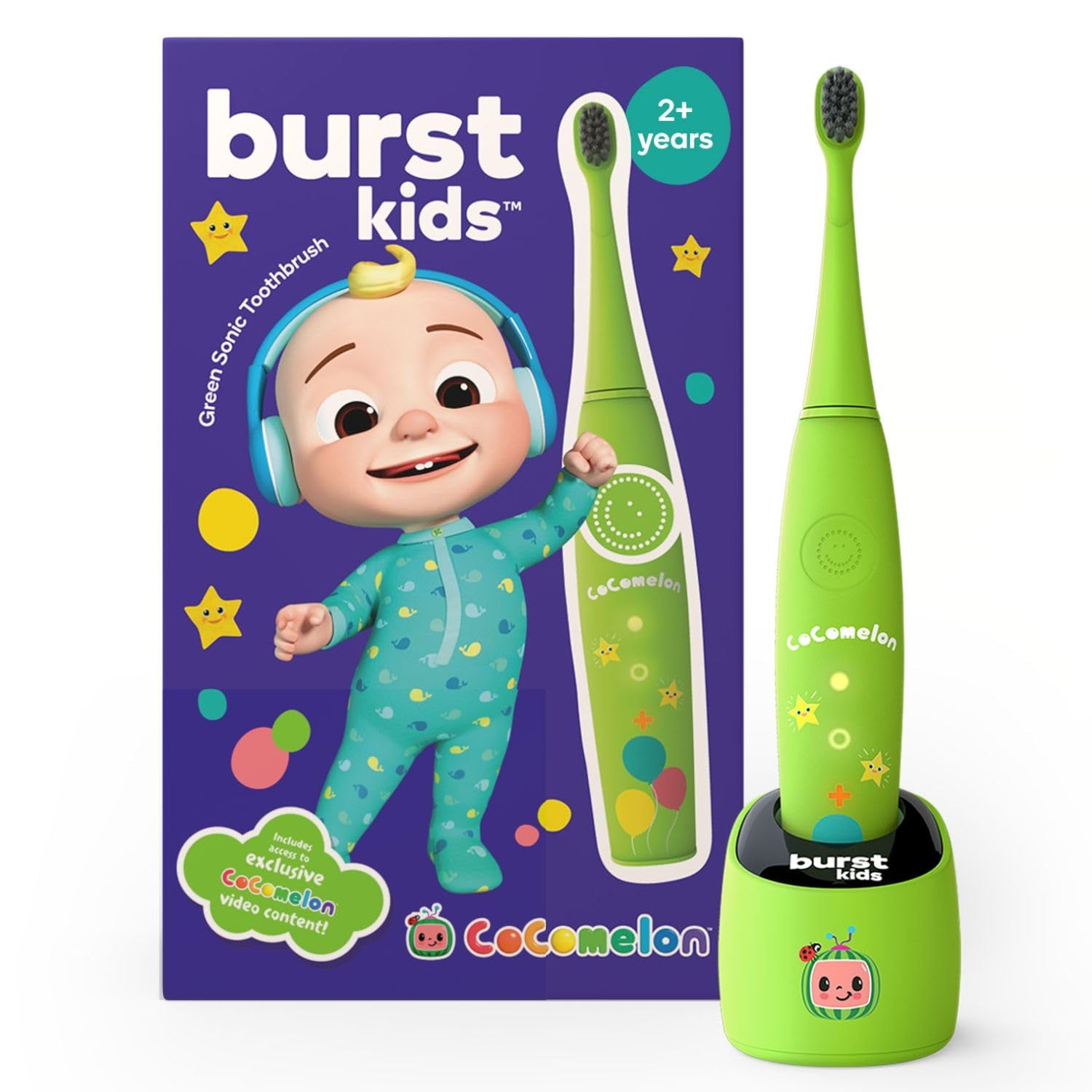 CoComelon x BURSTkids Cepillo de dientes sónico con cerdas suaves de color negro carbón