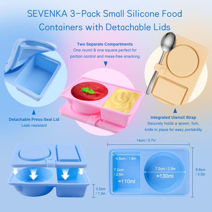 SEVENKA 3 recipientes de silicona reutilizables con tapas