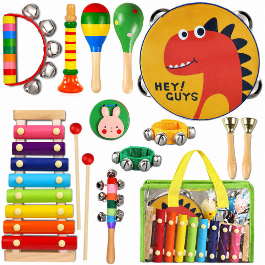 Set de instrumentos musicales de madera para niños pequeños