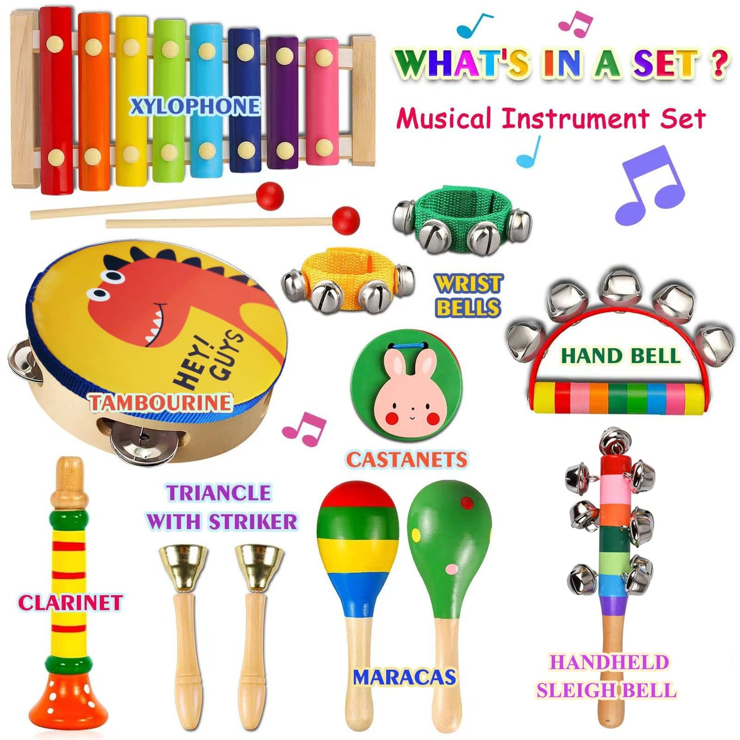 Set de instrumentos musicales de madera para niños pequeños