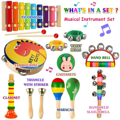 Set de instrumentos musicales de madera para niños pequeños