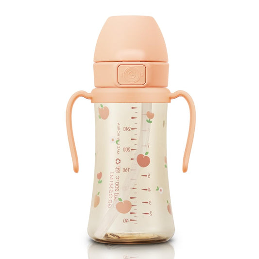 GROSMIMI - Taza con tapa abatible a prueba de derrames, PPSU, sin BPA, 10 oz, popote de etapa 2 para niños pequeños