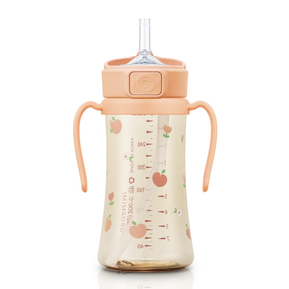 GROSMIMI - Taza con tapa abatible a prueba de derrames, PPSU, sin BPA, 10 oz, popote de etapa 2 para niños pequeños