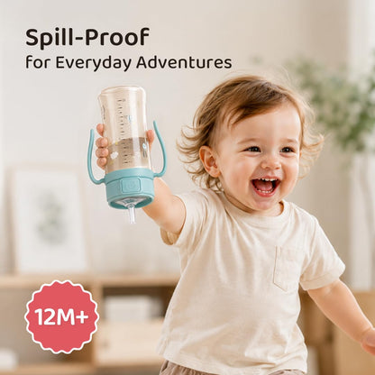 GROSMIMI - Taza con tapa abatible a prueba de derrames, PPSU, sin BPA, 10 oz, popote de etapa 2 para niños pequeños
