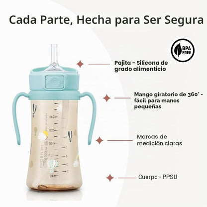 GROSMIMI - Taza con tapa abatible a prueba de derrames, PPSU, sin BPA, 10 oz, popote de etapa 2 para niños pequeños