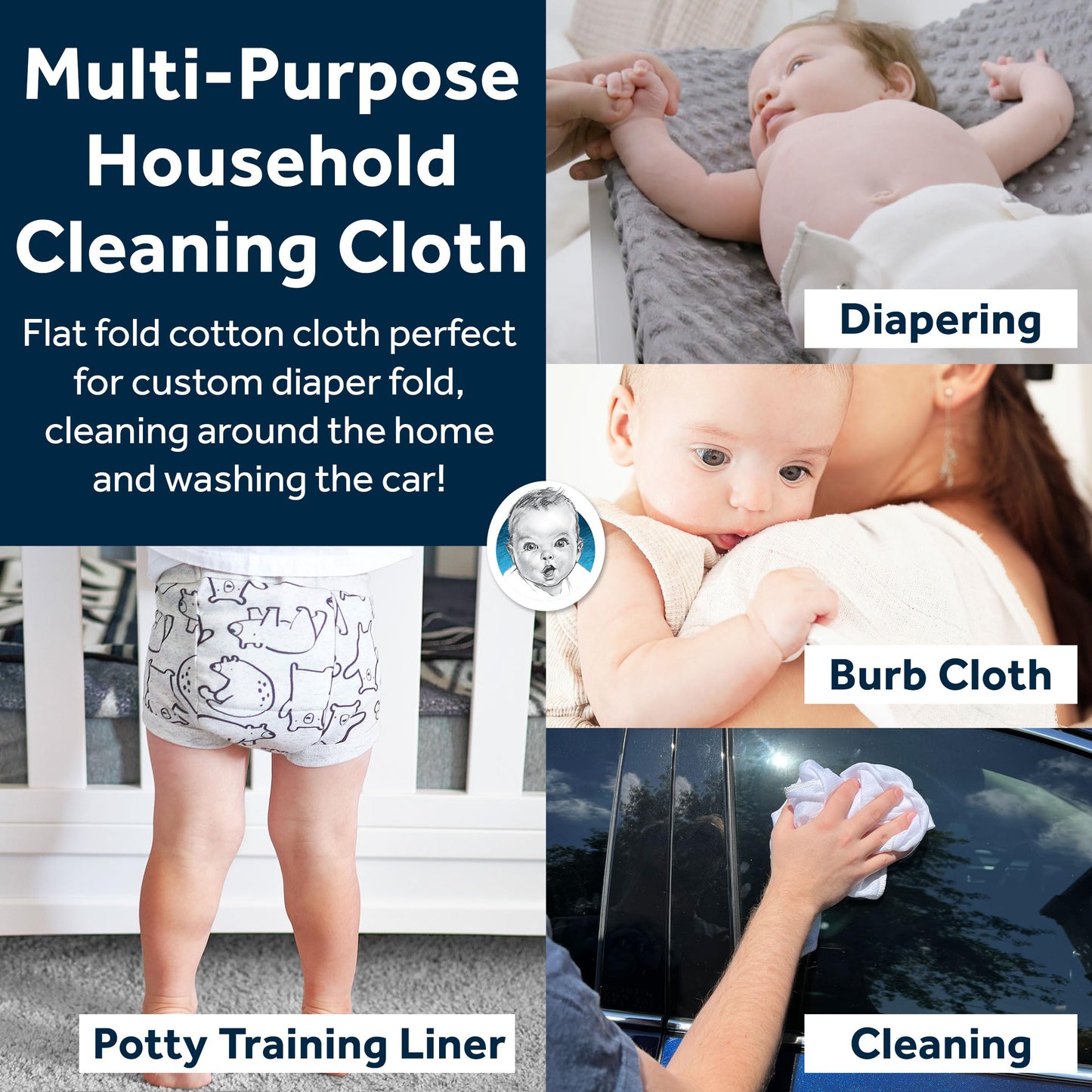 Pañal preplegado Birdseye de 10 unidades con almohadilla, color blanco