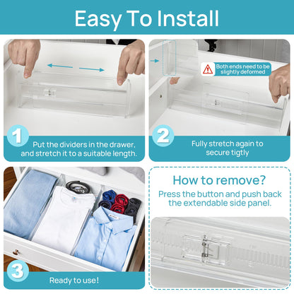 Vtopmart Paquete de 8 separadores de cajones para ropa, 4 pulgadas de alto 10.2 a 16.6 pulgadas