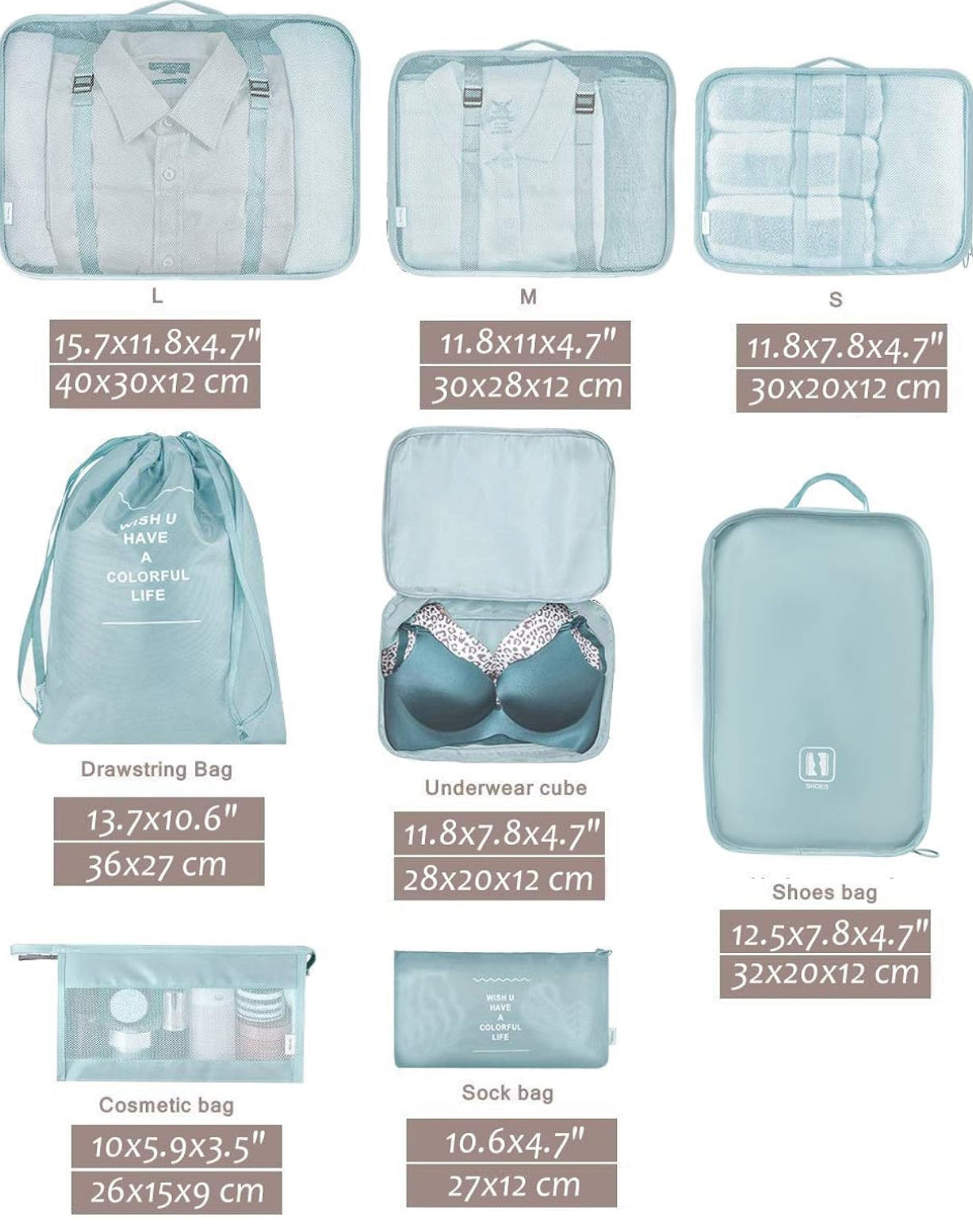 Juego de 8 cubos de equipaje organizadores