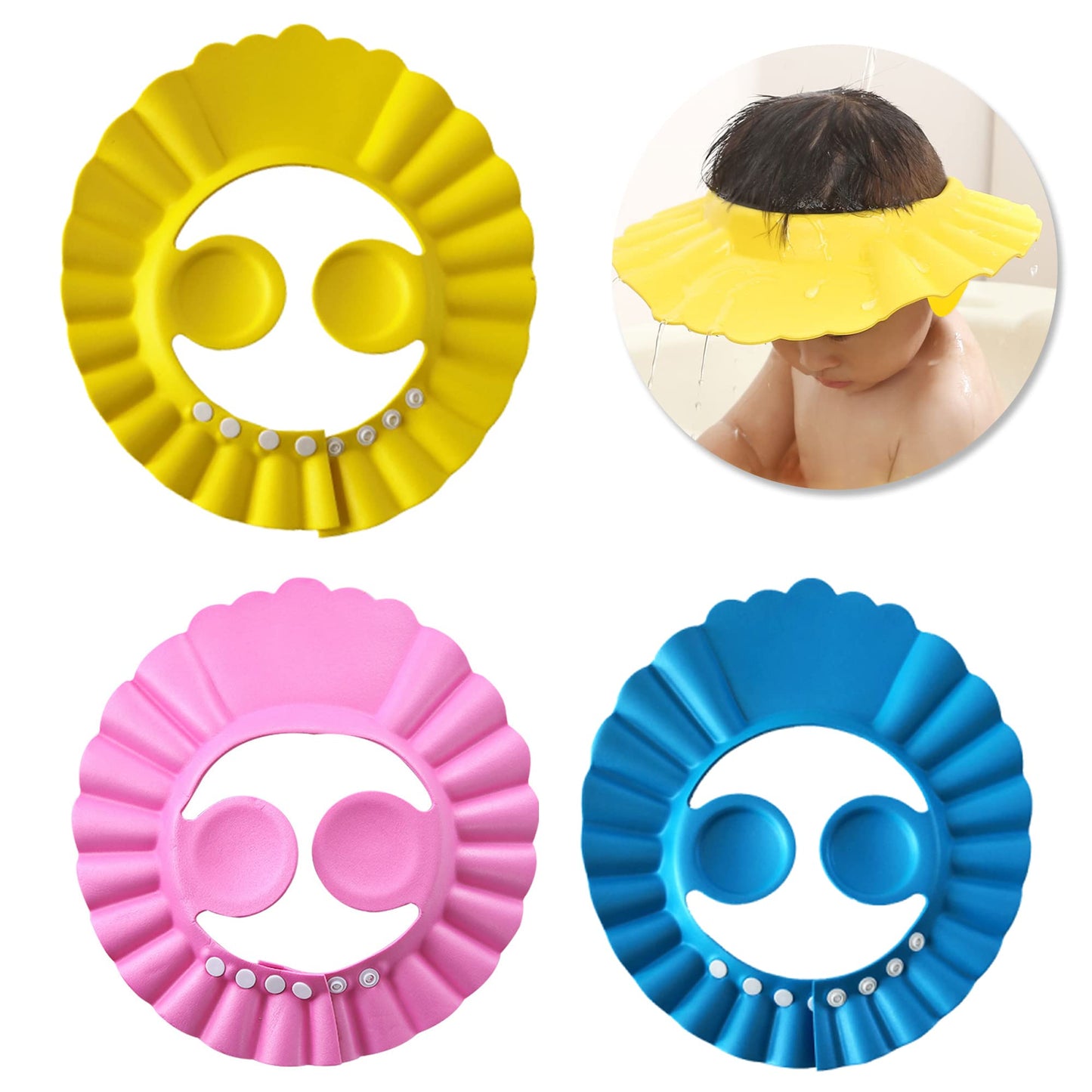 3 gorras de ducha para bebé, 3 colores ajustables