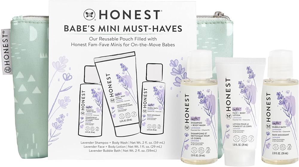 The Honest Company Babe's Mini Must Haves - Set de regalo | Esenciales hipoalergénicos para el baño de lavanda