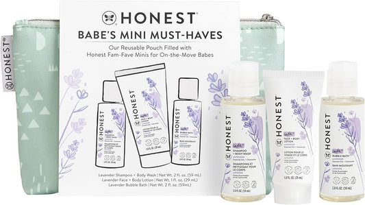 The Honest Company Babe's Mini Must Haves - Set de regalo | Esenciales hipoalergénicos para el baño de lavanda