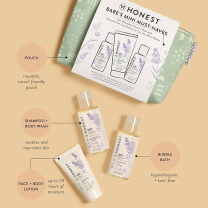 The Honest Company Babe's Mini Must Haves - Set de regalo | Esenciales hipoalergénicos para el baño de lavanda