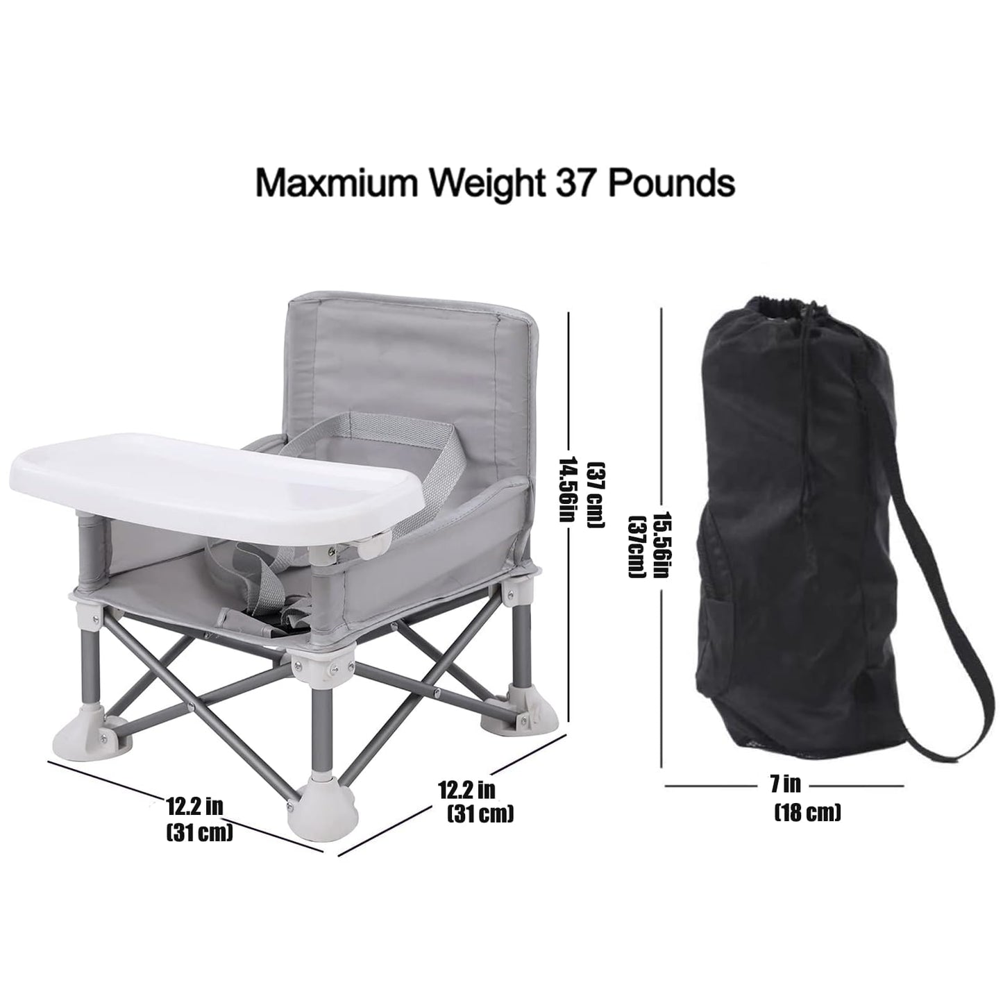 PandaEar Asiento elevador portátil para bebé, plegado compacto con correas de seguridad y bandeja de alimentación