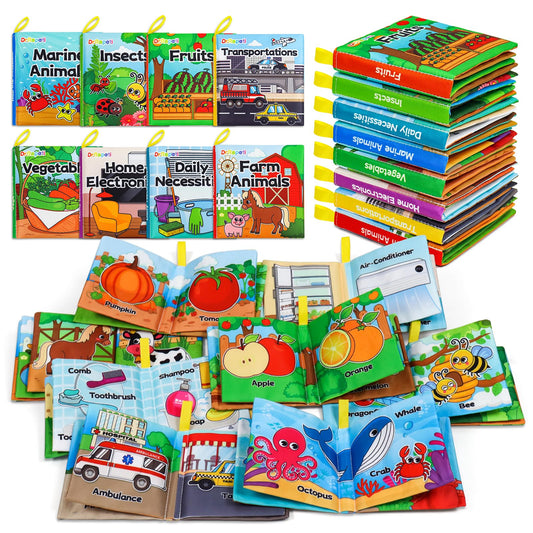 Dr.Rapeti Paquete de 8 libros de tela suave, libros de baño para bebés, lavables, masticables