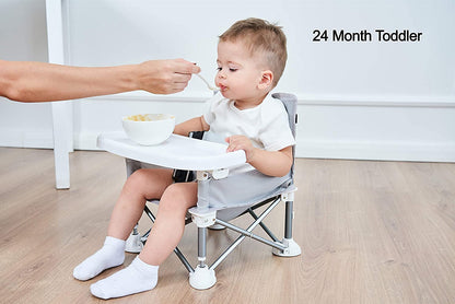 PandaEar Asiento elevador portátil para bebé, plegado compacto con correas de seguridad y bandeja de alimentación