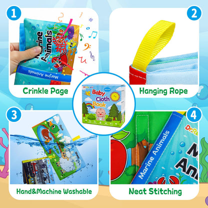 Dr.Rapeti Paquete de 8 libros de tela suave, libros de baño para bebés, lavables, masticables