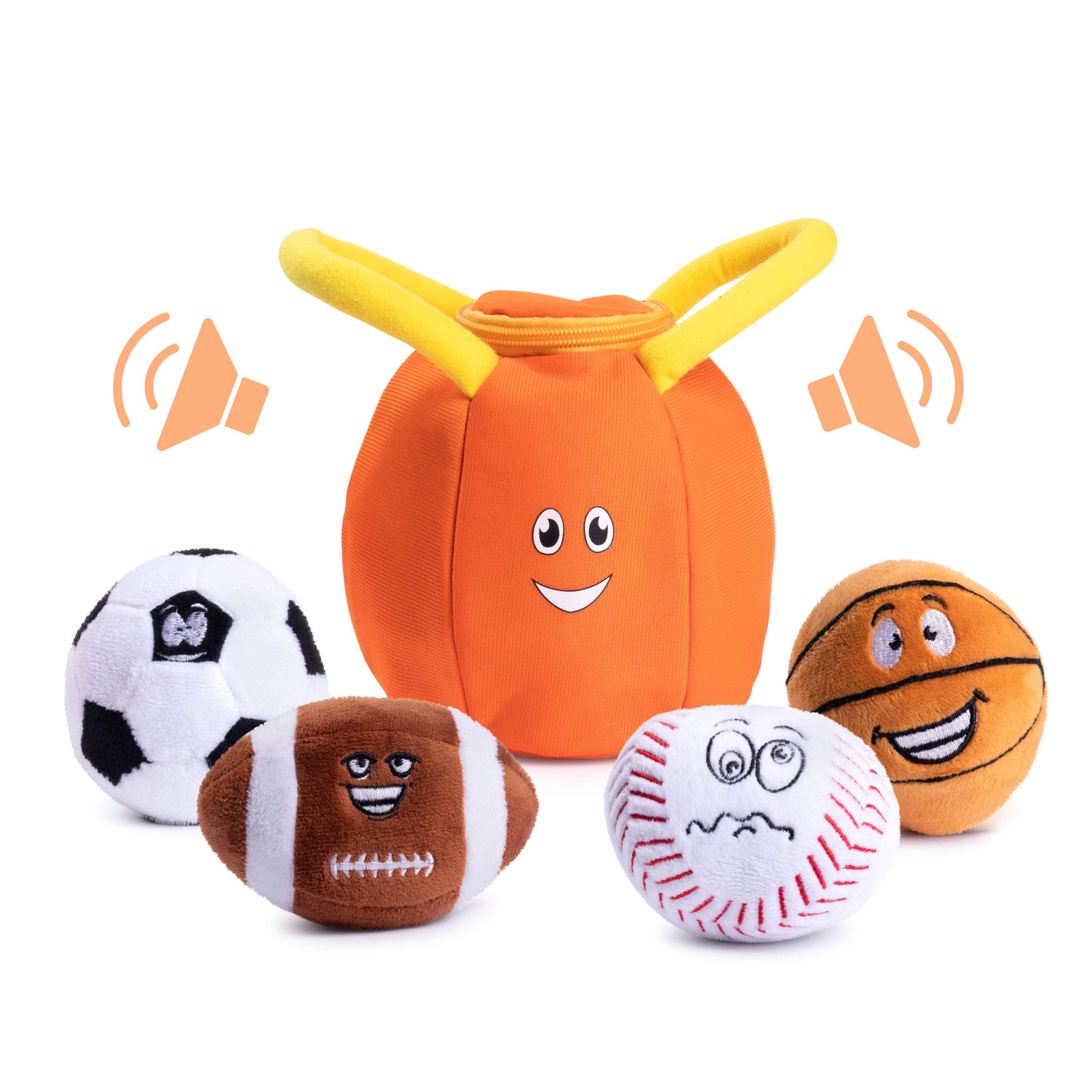 Plush Creations Bolsa de felpa deportiva parlante con 4 peluches parlantes