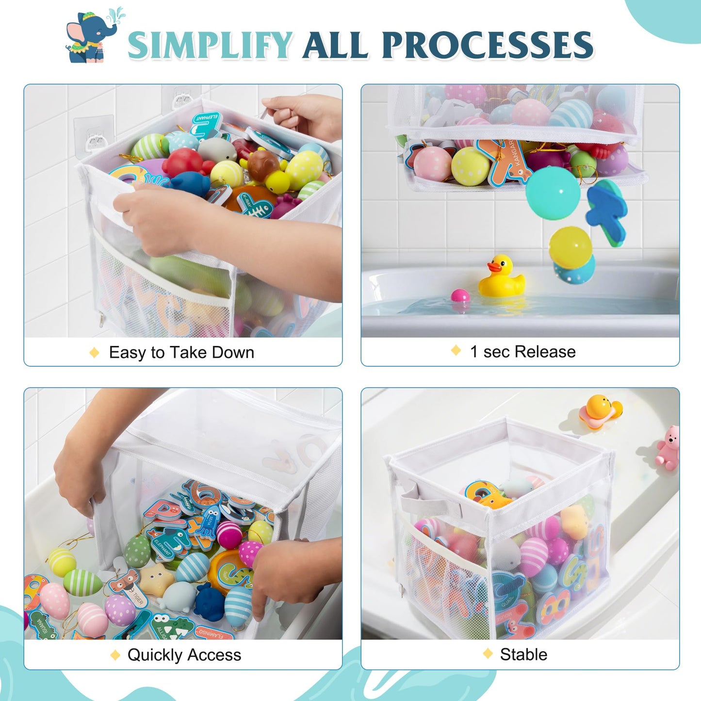 ZIFTY Organizador grande de almacenamiento de juguetes de baño de secado rápido