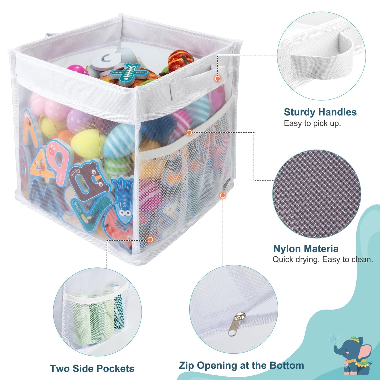 ZIFTY Organizador grande de almacenamiento de juguetes de baño de secado rápido