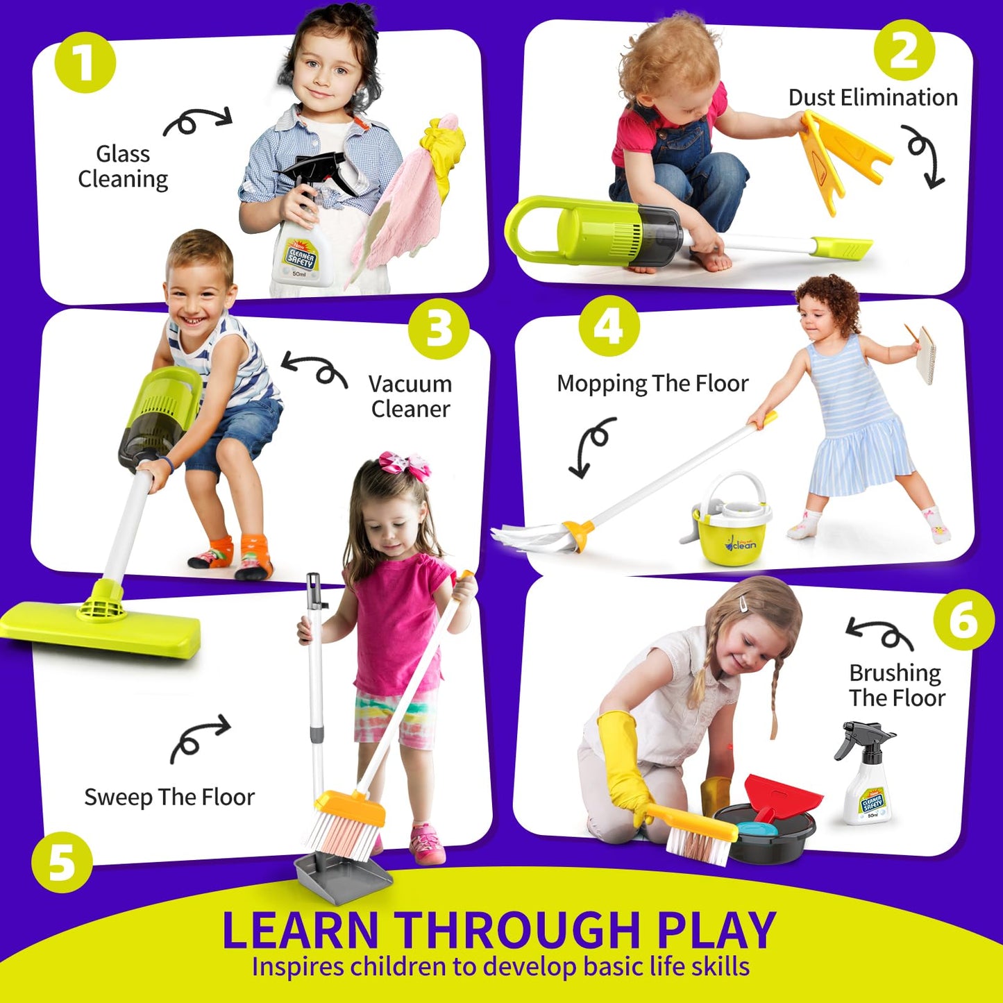 Juego de juguetes de limpieza para niños pequeños