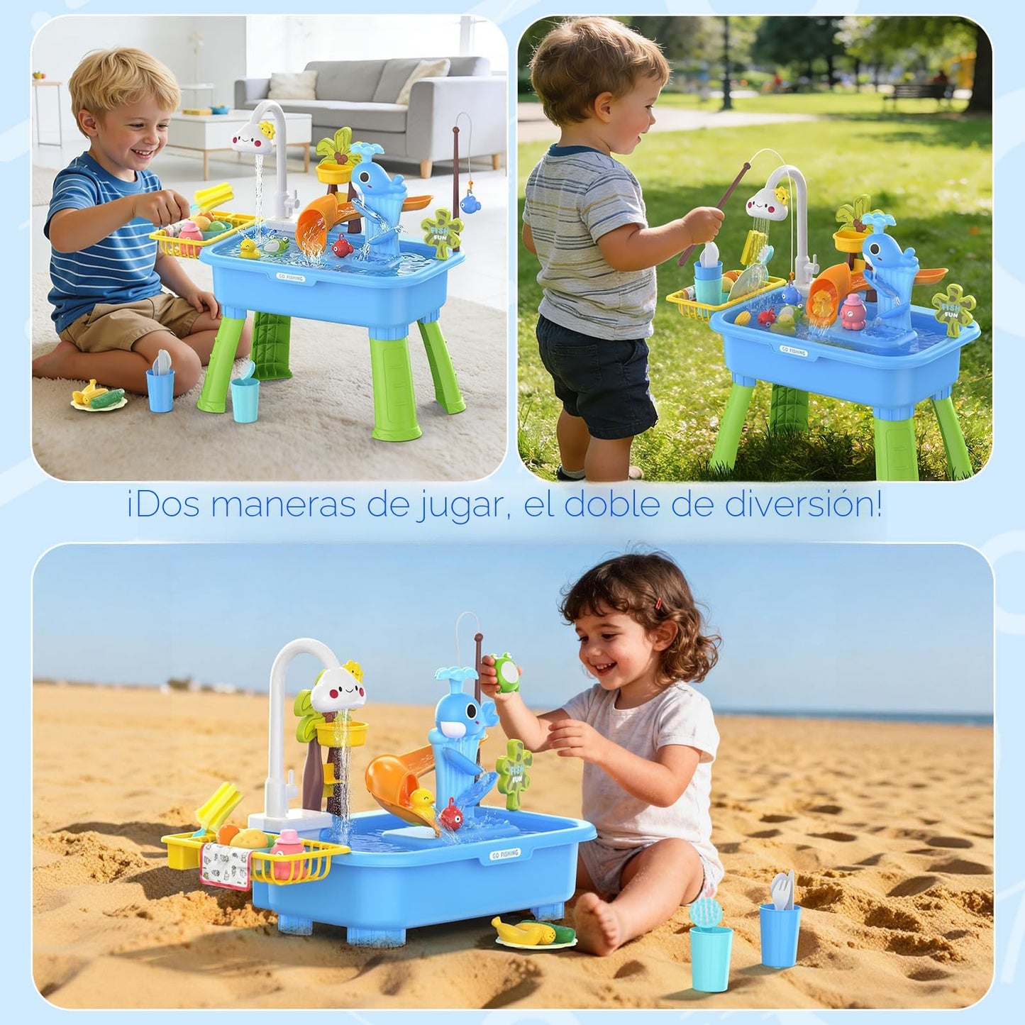 Mesa de agua con bomba, actividades sensoriales exteriores de verano