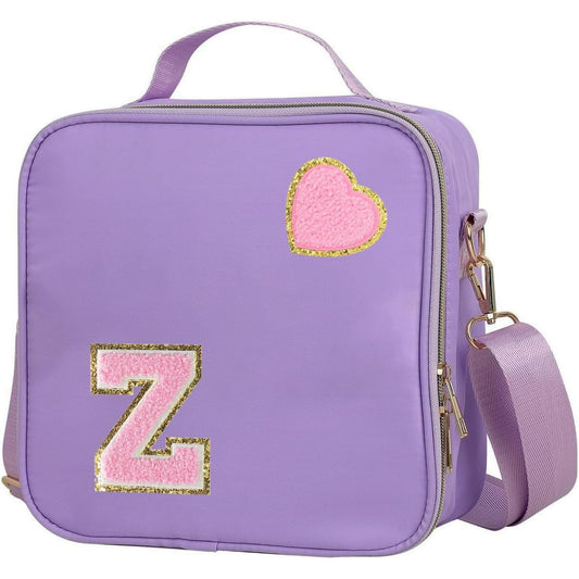 Bolsa grande para el almuerzo de estilo preppy morado con correa ajustable (Letra Z)