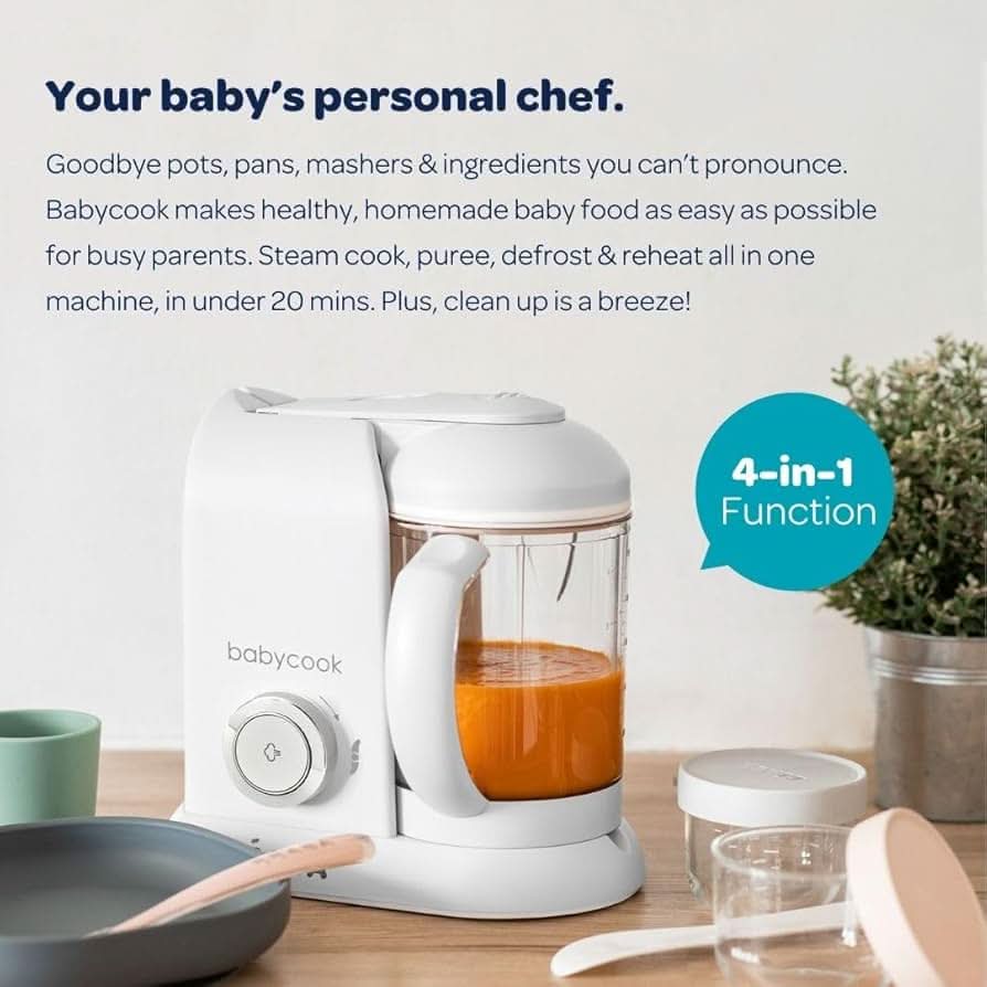 BEABA Babycook Solo - Máquina de alimentos para bebés 4 en 1, vaporizador de puré y licuadora para purés