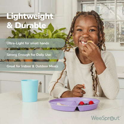 WeeSprout Platos divididos de bambú y melamina para niños - Juego de 4 vajillas