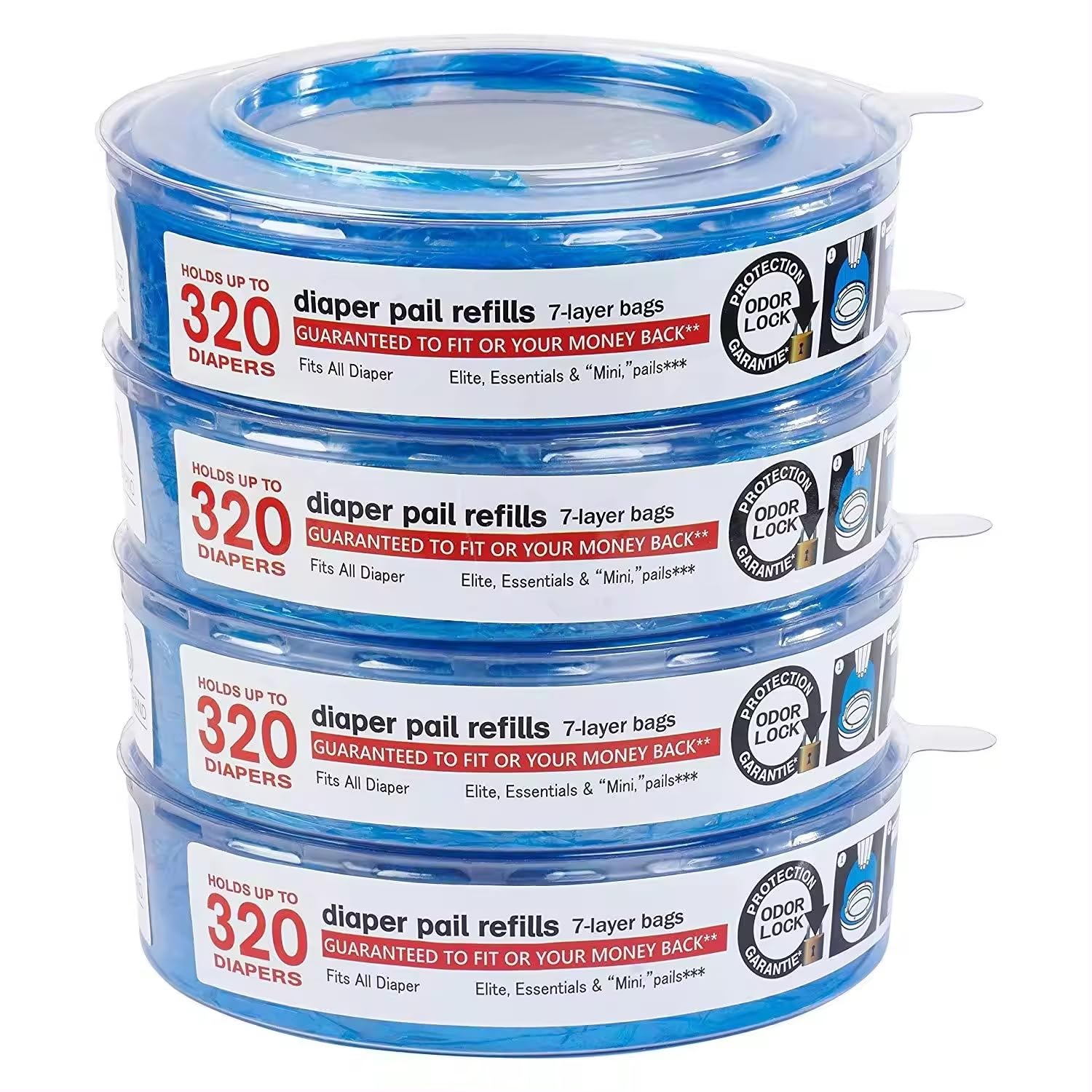 Bolsas de repuesto para cubos de pañales, 1280 unidades, paquete de 4, compatibles con Diaper Genie