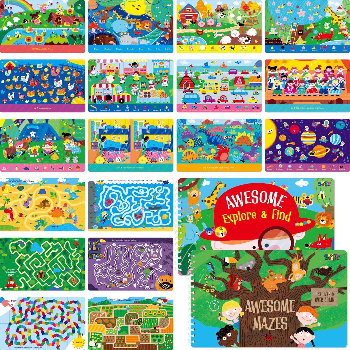 SpriteGru 2 blocs de juegos de viaje, 60 juegos de actividades de borrado en seco