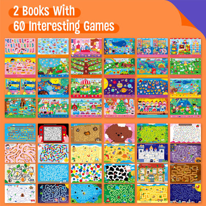 SpriteGru 2 blocs de juegos de viaje, 60 juegos de actividades de borrado en seco