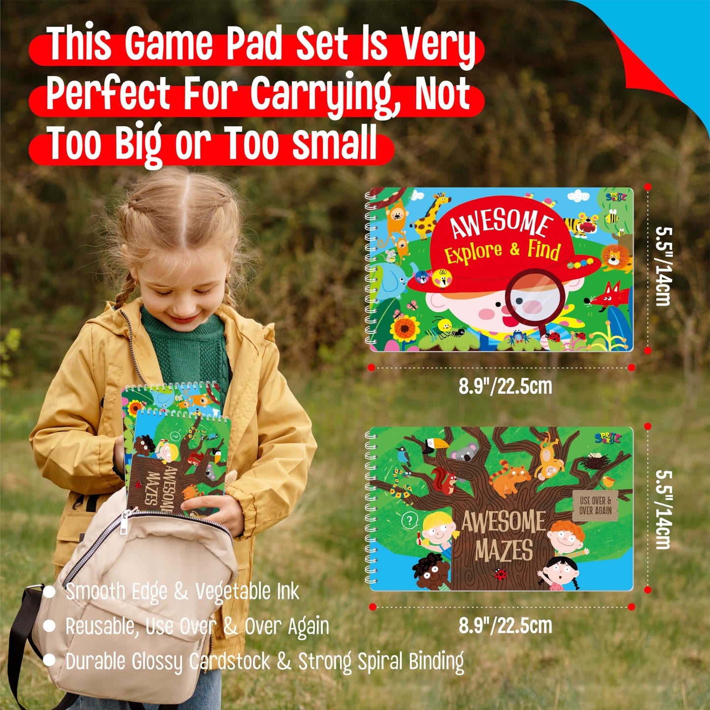 SpriteGru 2 blocs de juegos de viaje, 60 juegos de actividades de borrado en seco