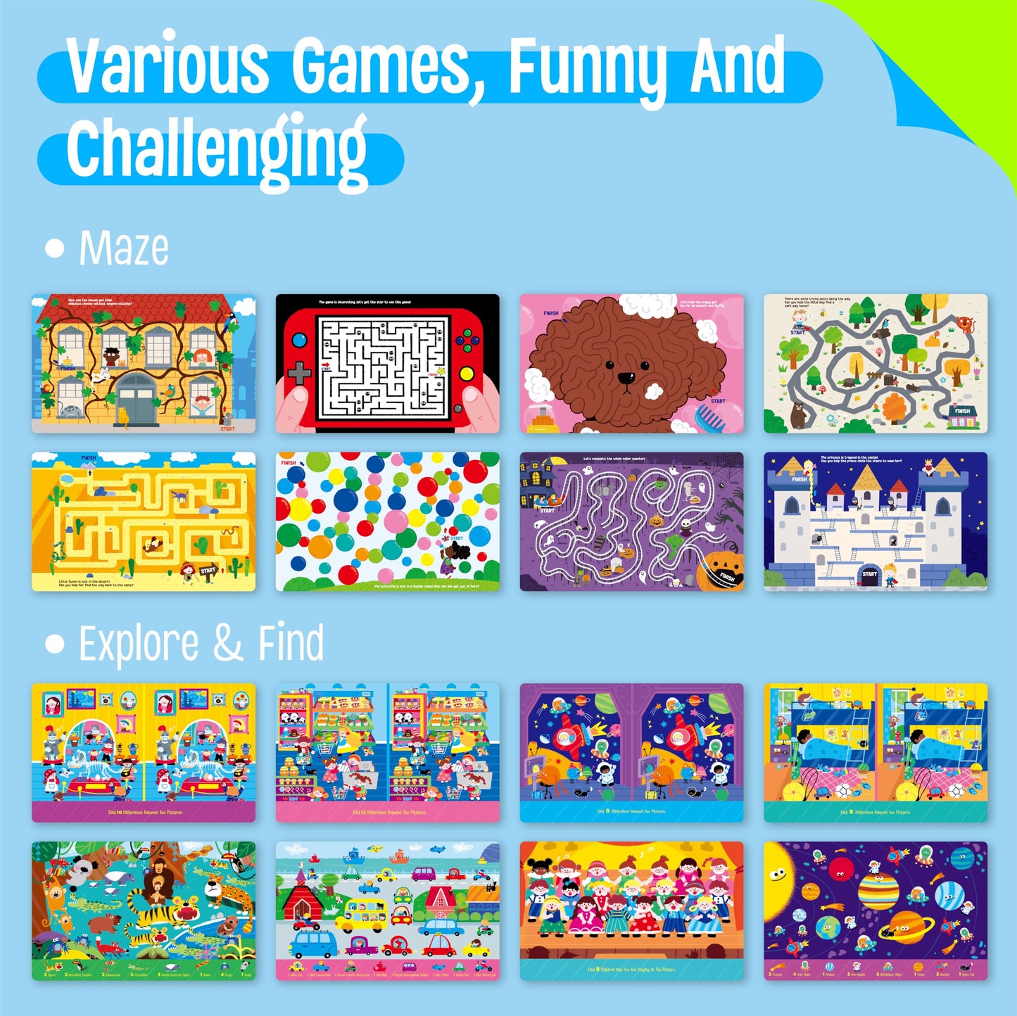 SpriteGru 2 blocs de juegos de viaje, 60 juegos de actividades de borrado en seco