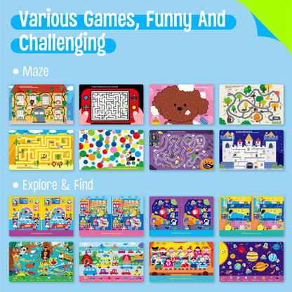 SpriteGru 2 blocs de juegos de viaje, 60 juegos de actividades de borrado en seco