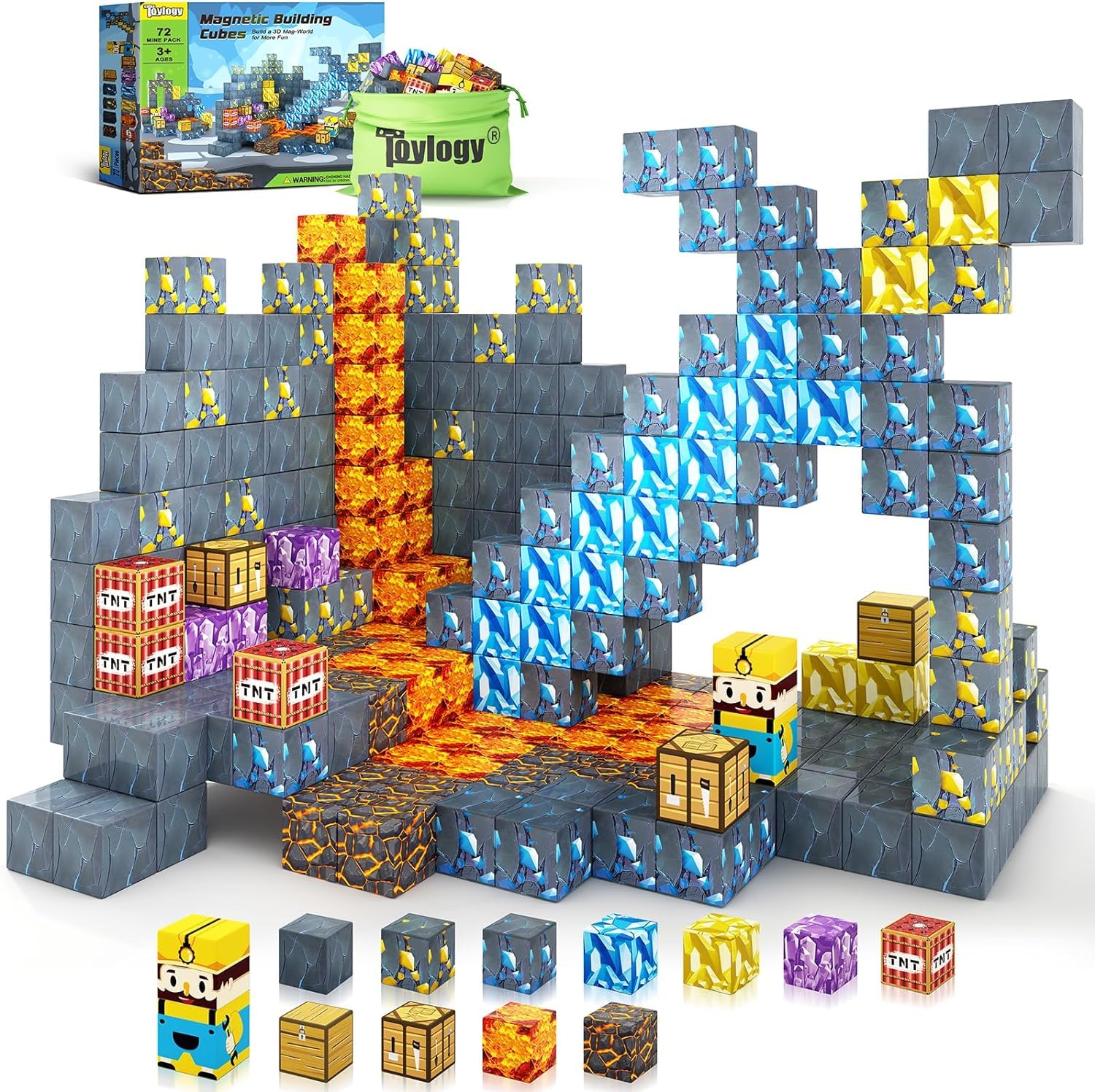Toylogy 72 bloques magnéticos: construye minas Magnet World Sword Edition