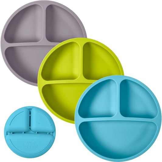 Platos de silicona divididos WeeSprout para niños pequeños - Paquete de 3