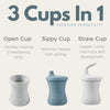 PandaEar Vaso de entrenamiento de silicona, paquete de 3 vasos para beber con popote, azul oscuro