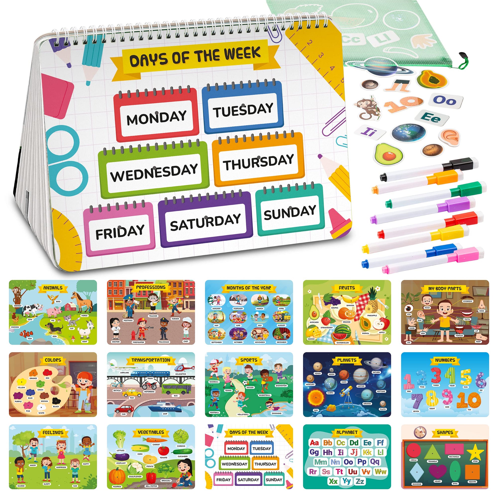Chuchik My Preschool Busy Book con 8 marcadores de colores, 30 páginas