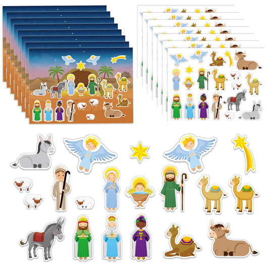 24 hojas de calcomanías de Navidad con texto en inglés «Make a Nativity»