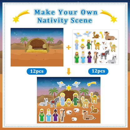 24 hojas de calcomanías de Navidad con texto en inglés «Make a Nativity»